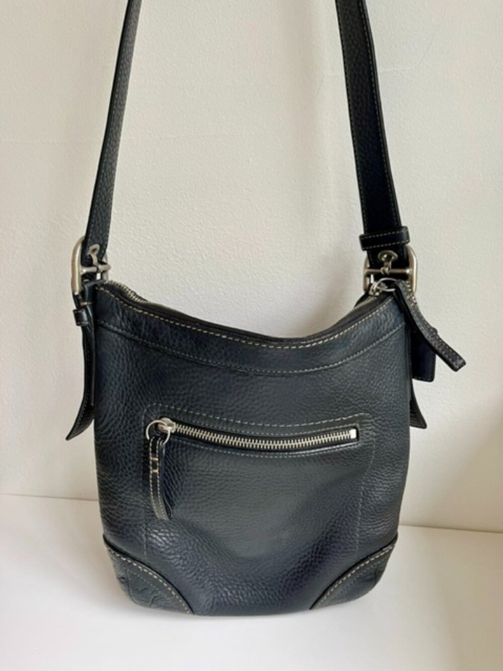 Coach Black Pebbled Black Leather Crossbody Bag